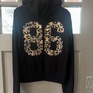 PINK Victoria's Secret Black Hoodie with Leopard Sequin Back.